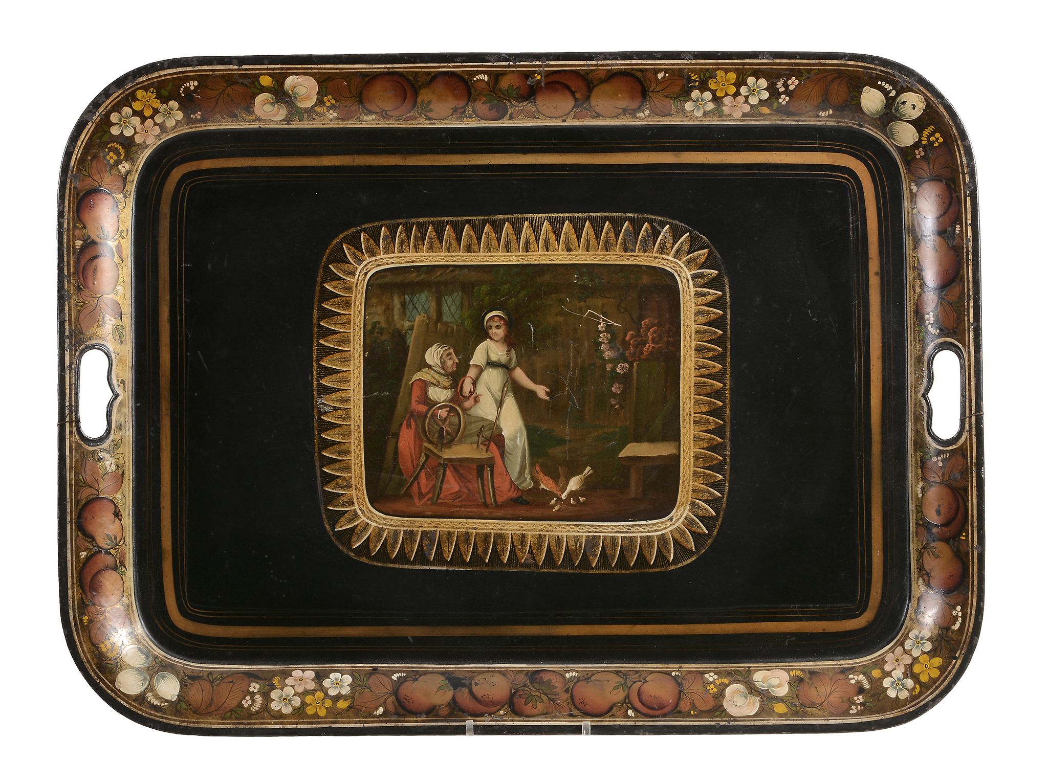 A George III tole peinte tray, circa 1800  A George III tole peinte tray,   circa 1800, painted with