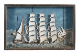 A Victorian ship's diorama, half model of a sailing clipper "Leoarn  A Victorian ship's diorama,