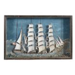 A Victorian ship's diorama, half model of a sailing clipper "Leoarn  A Victorian ship's diorama,