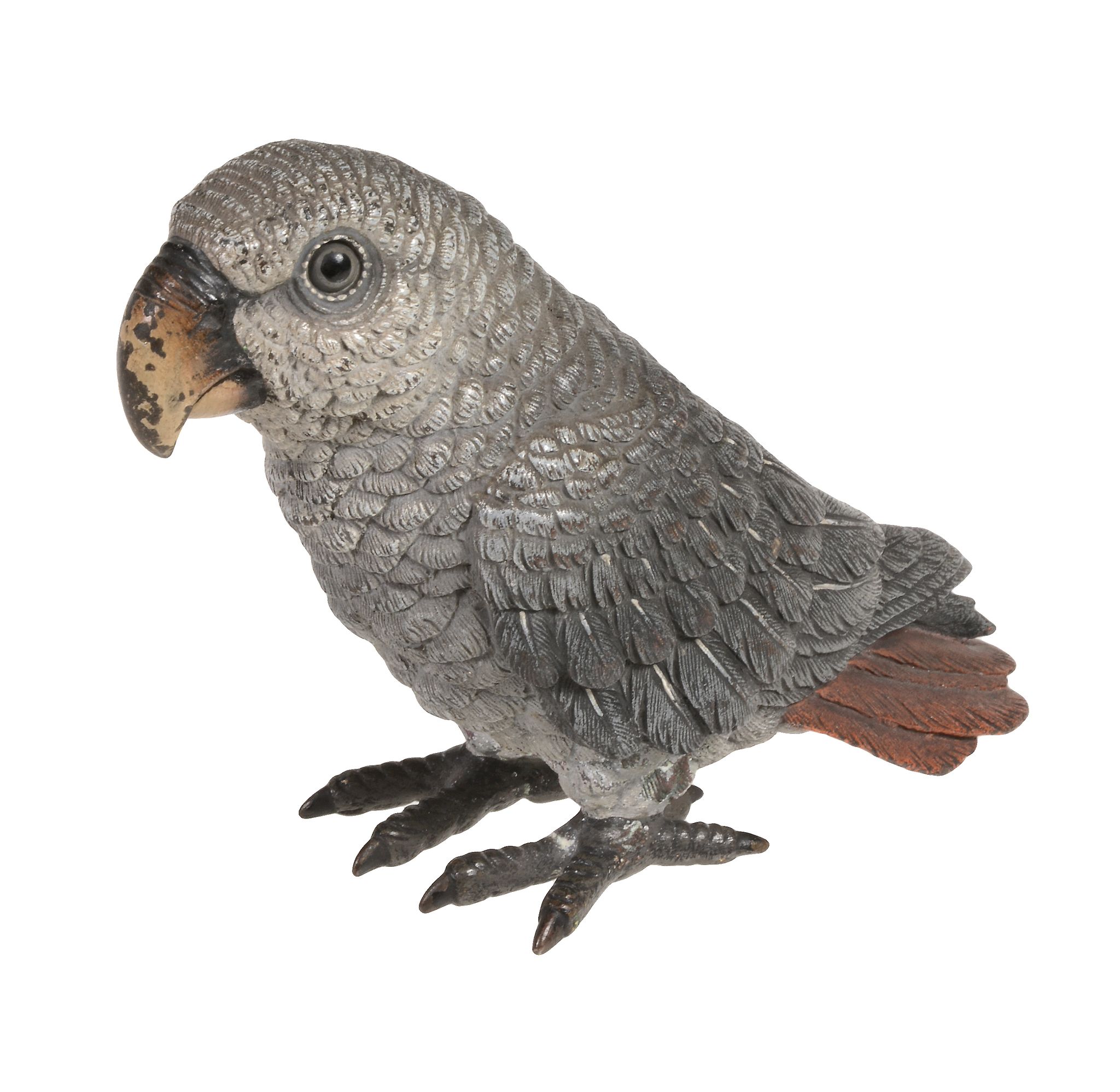 A Viennese cold painted bronze model of an African grey parrot  A Viennese cold painted bronze model