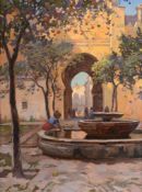 John Stewart McLaren (1860-1929) - A young girl in a shaded courtyard, Seville Oil on canvas