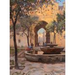 John Stewart McLaren (1860-1929) - A young girl in a shaded courtyard, Seville Oil on canvas