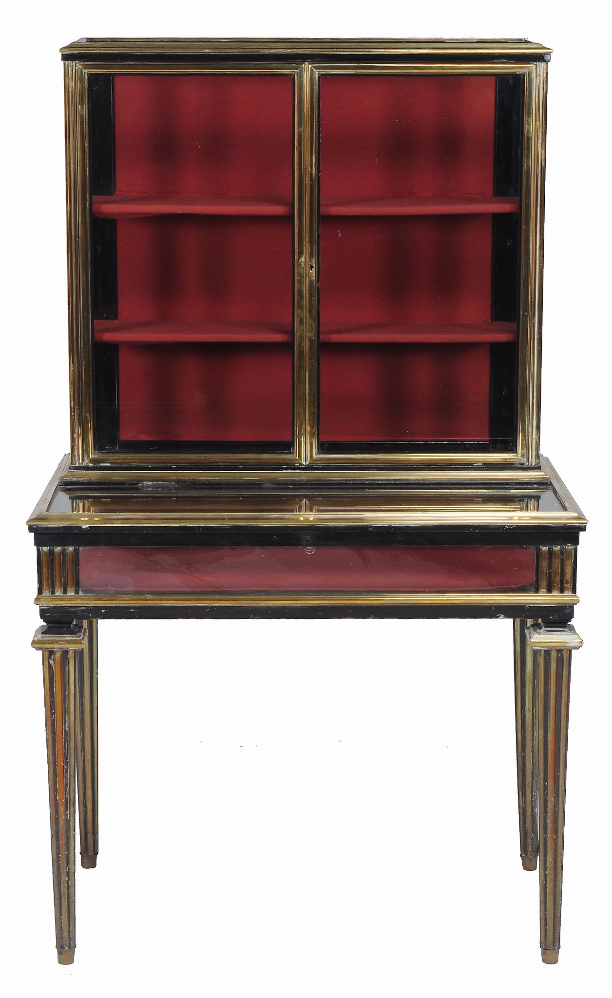 An ebonised and brass display cabinet , late 19th century  An ebonised and brass display
