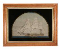 A framed and glazed woolwork picture of the Royal Naval ship of the line  A framed and glazed