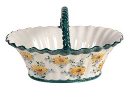 A large Wemyss basket, circa 1890-1900, painted with cornflowers and...  A large Wemyss basket,