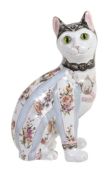 A rare Emile Galle faience cat, circa 1880, in seated pose  A rare Emile Galle faience cat, circa