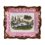 A Sunderland pink lustre shaped rectangular plaque, first half 19th century  A Sunderland pink