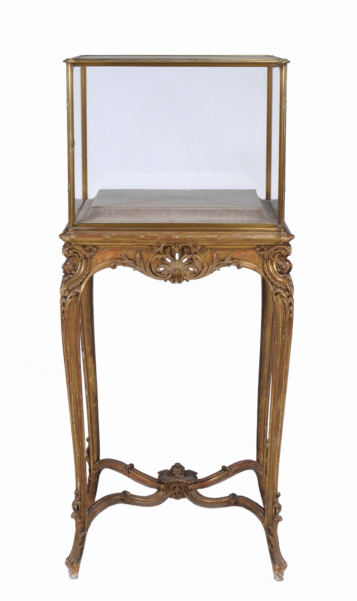 A French brass and giltwood vitrine , 19th century  A French brass and giltwood vitrine  , 19th