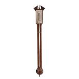 A 19th century mahogany stick barometer, with silvered brass register and...  A 19th century