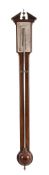 A 19th century mahogany stick barometer, with silvered brass register and...  A 19th century