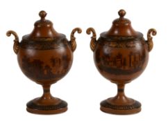 A pair of Dutch tole peinte chestnut urns, early 19th century  A pair of Dutch  tole peinte
