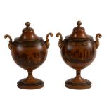 A pair of Dutch tole peinte chestnut urns, early 19th century  A pair of Dutch  tole peinte