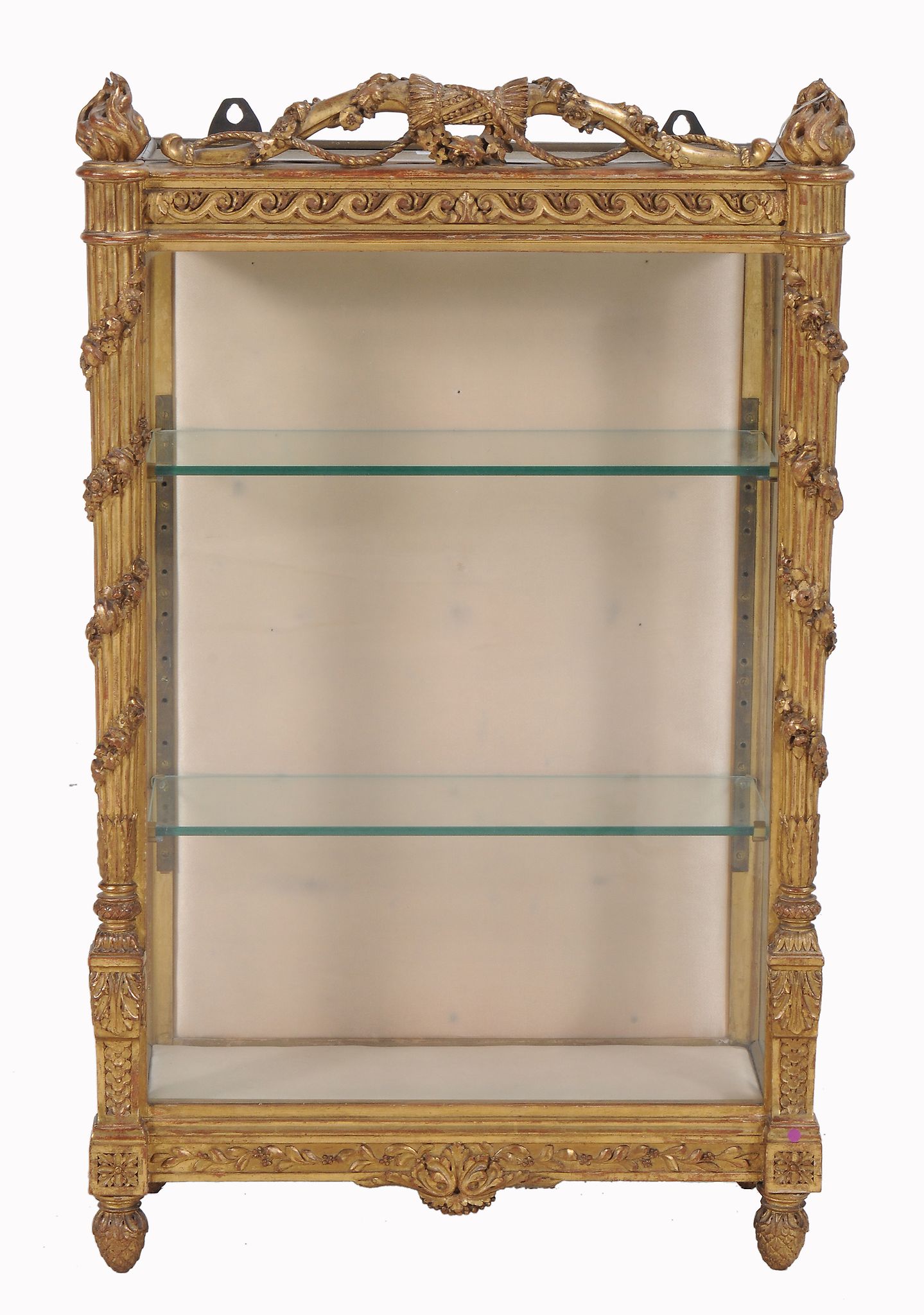 A late Victorian giltwood hanging display cabinet, circa 1890  A late Victorian giltwood hanging