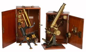 A late Victorian lacquered and patinated brass monocular microscope Negretti...