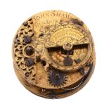 A fine William III gilt brass verge pocket watch movement with 'pendulum