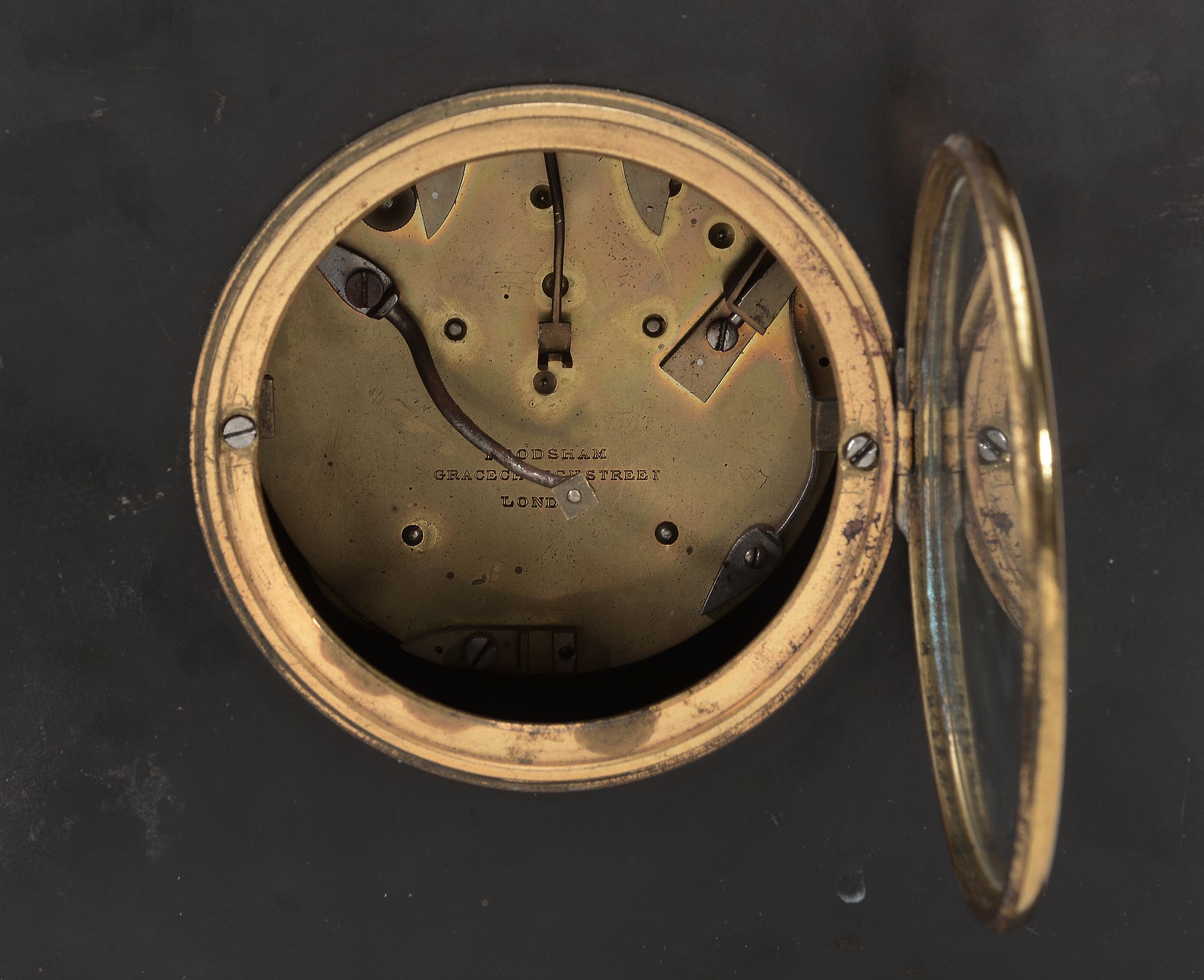 A George IV black marble mantel clock in the Egyptian taste Frodsham, London - Image 2 of 2