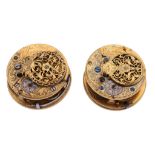 Two similar George III gilt brass verge pocket watch movements John Preist