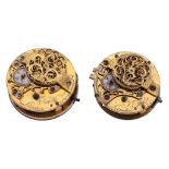 Three similar Dutch gilt brass verge pocket watch movements Two bearing...