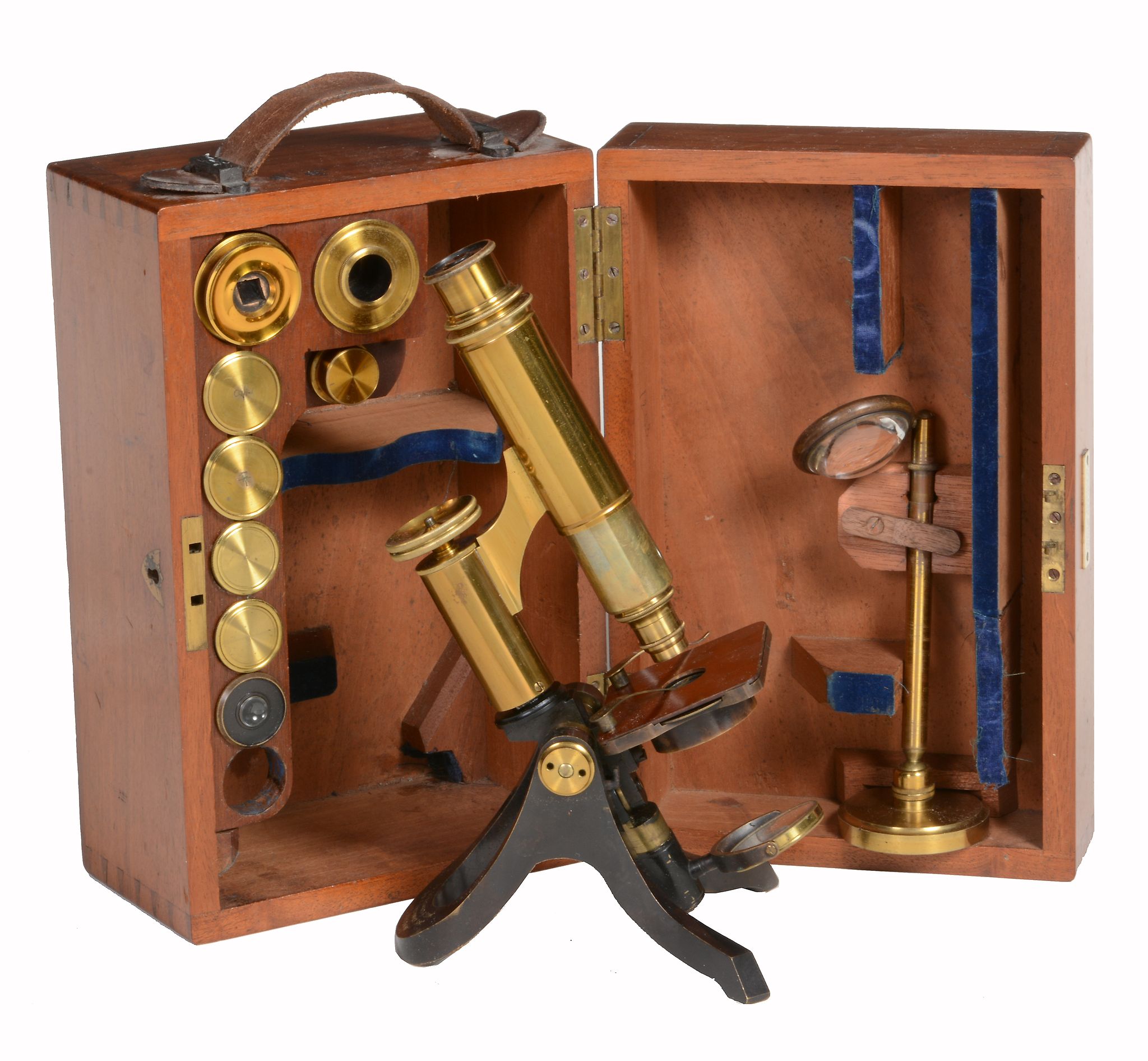 A late Victorian lacquered and patinated brass monocular microscope Henry...