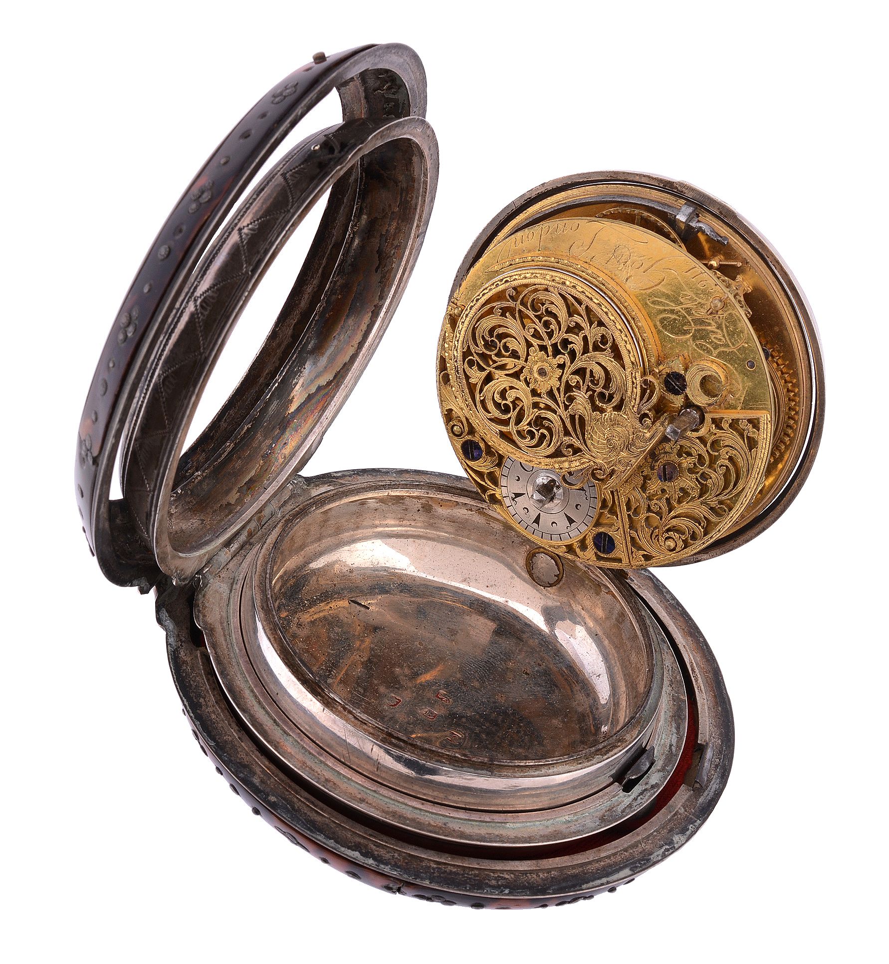 A fine George III silver and tortoiseshell triple-cased oversized verge... - Image 2 of 3