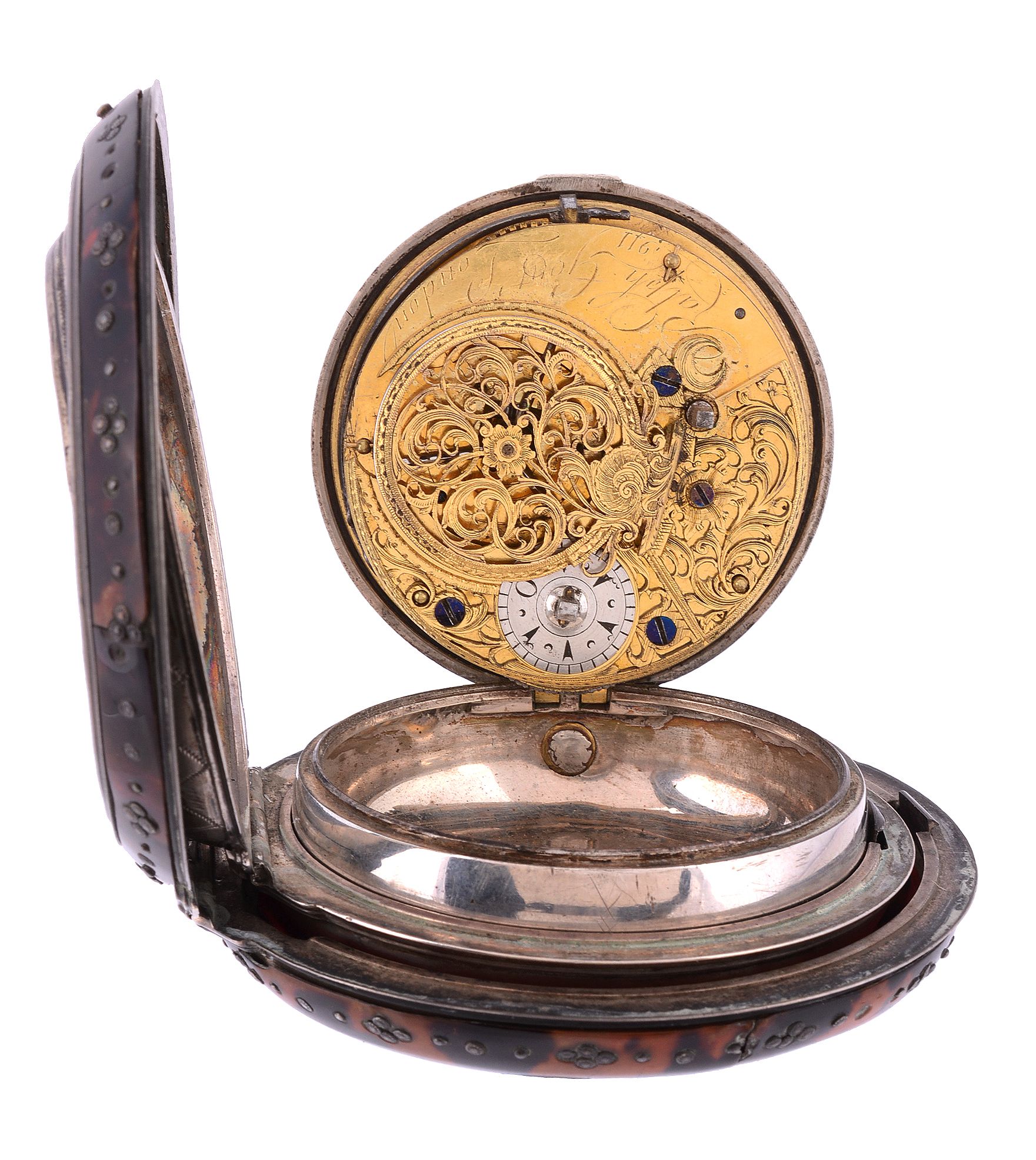 A fine George III silver and tortoiseshell triple-cased oversized verge... - Image 3 of 3