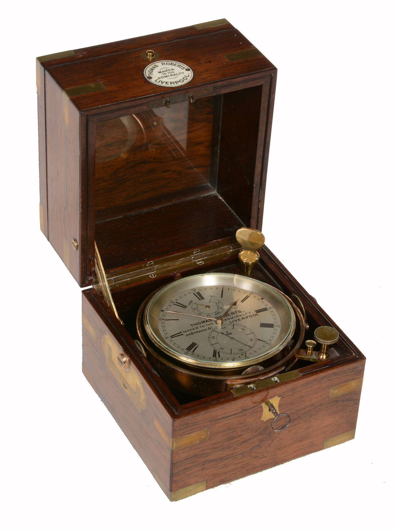 A brass mounted rosewood cased two-day marine chronometer Thomas Roberts