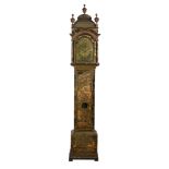 A fine Queen Anne green japanned eight-day longcase clock with moonphase...