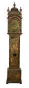 A fine Queen Anne green japanned eight-day longcase clock with moonphase...