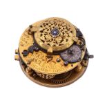 A fine gilt brass verge pocket watch movement Signed for Daniel Delander