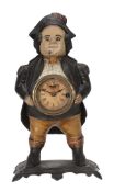 An American polychrome painted cast iron figural blinking eye mantel timepiece