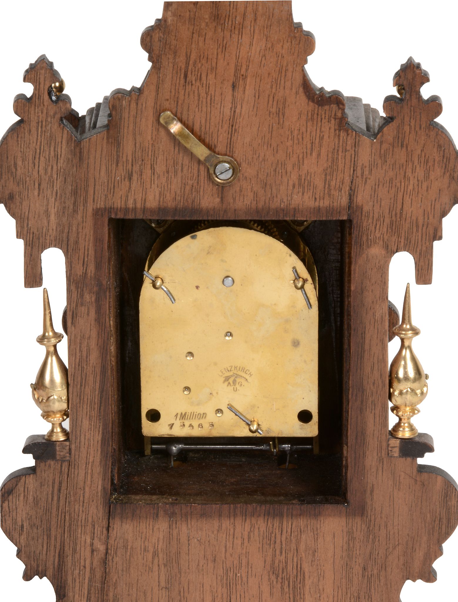 A German gilt metal mounted walnut 'swinging cherub' mantel timepiece Lenzkirch - Image 2 of 2