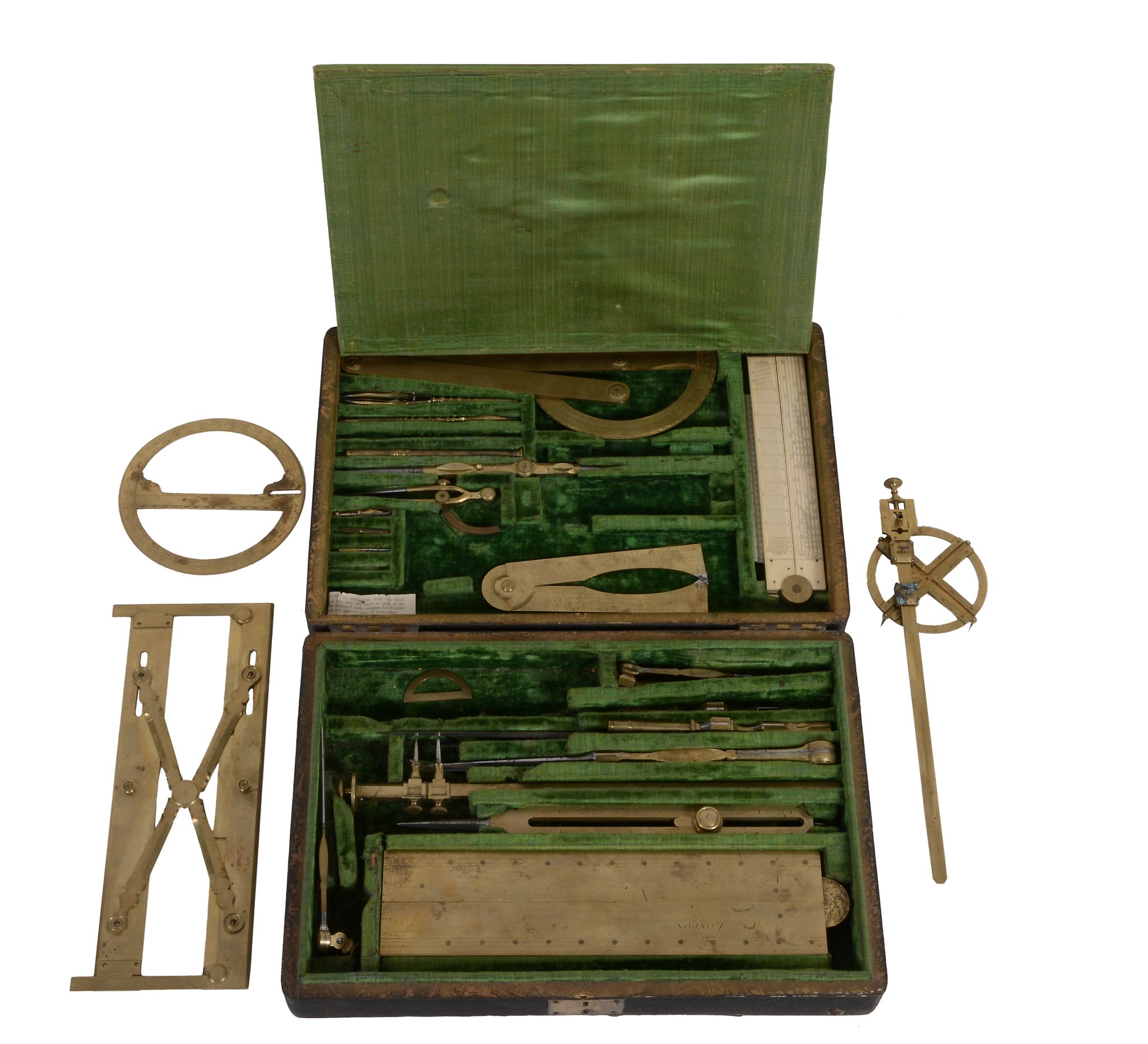 A fine George II cased set of mathematical drawing instruments Thomas Heath