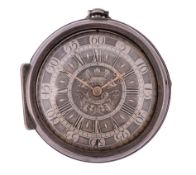 A Queen Anne silver pair-cased verge pocket watch with champleve dial John...