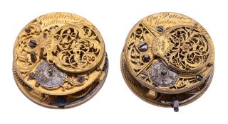 Two very similar George II gilt brass verge pocket watch movements George...