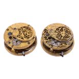 Two similar George III gilt brass verge pocket watch movements J