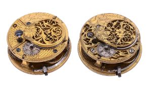 Two similar George III gilt brass verge pocket watch movements J