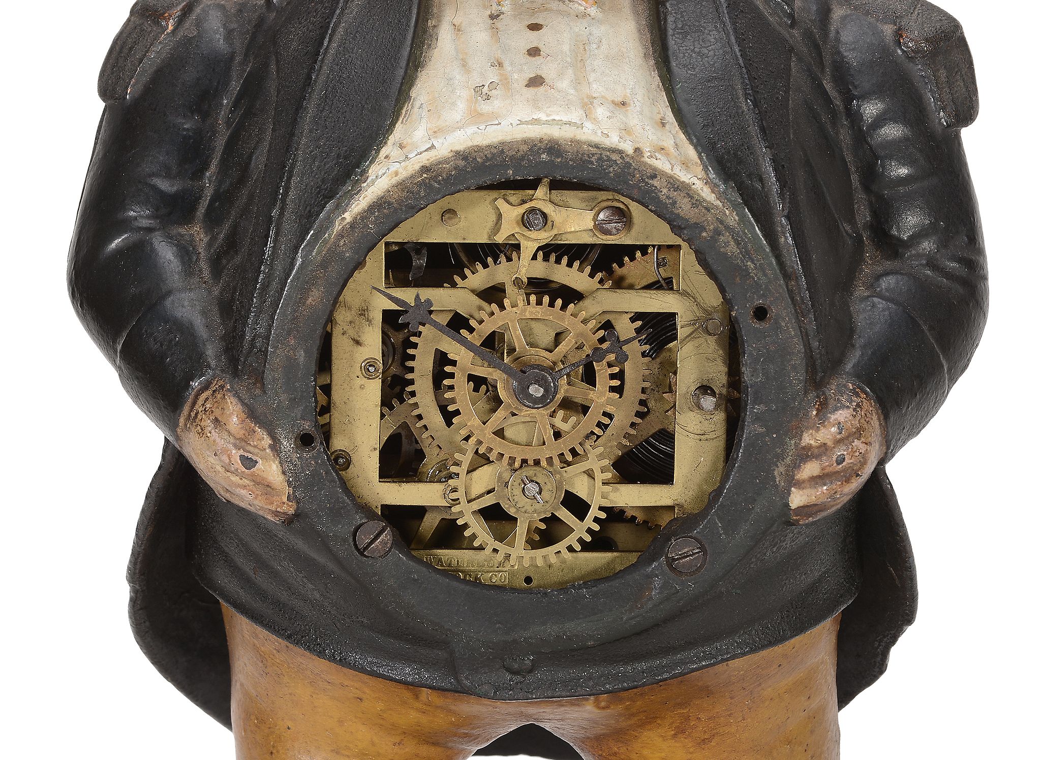 An American polychrome painted cast iron figural blinking eye mantel timepiece - Image 2 of 2