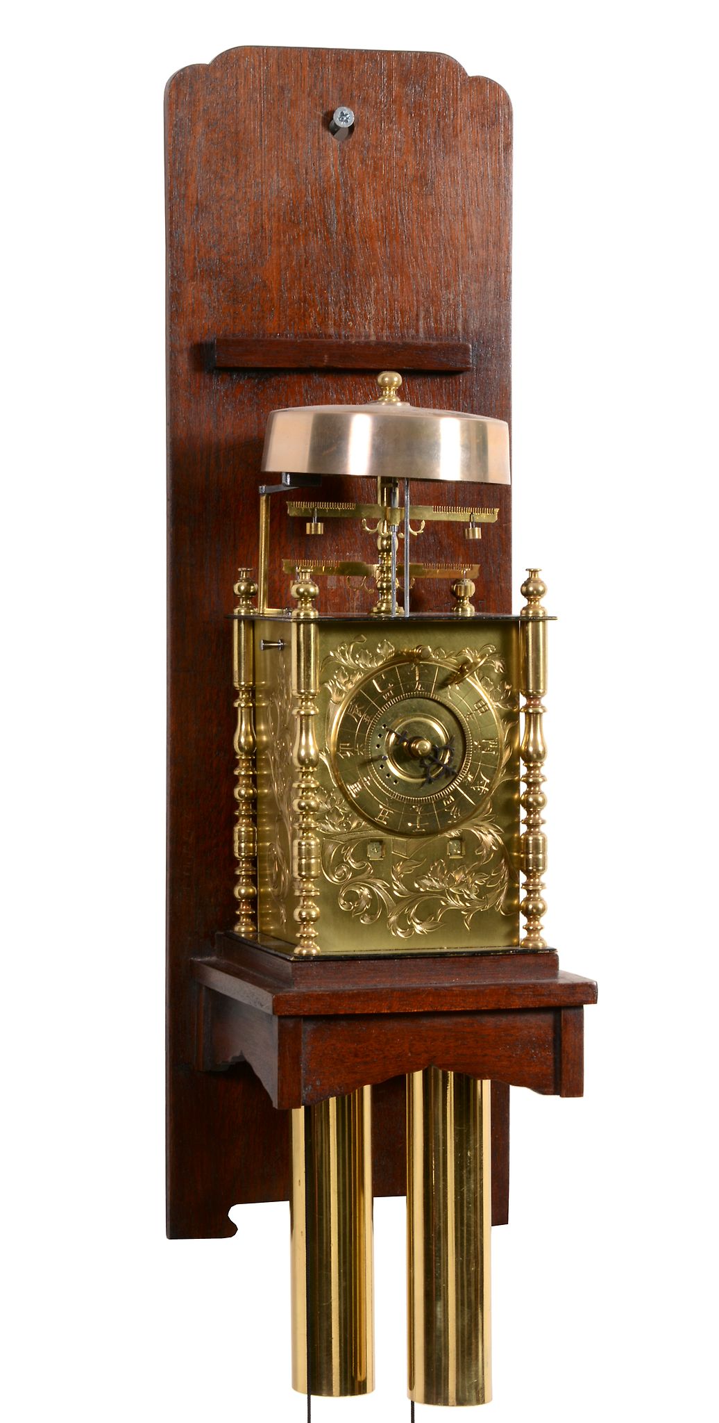 A Japanese engraved brass Kake-Dokei lantern clock with double foliot...