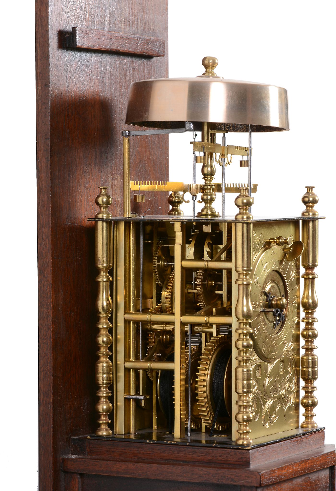 A Japanese engraved brass Kake-Dokei lantern clock with double foliot... - Image 4 of 5