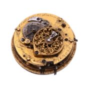 A Swiss small gilt brass quarter-repeating verge pocket watch movement...
