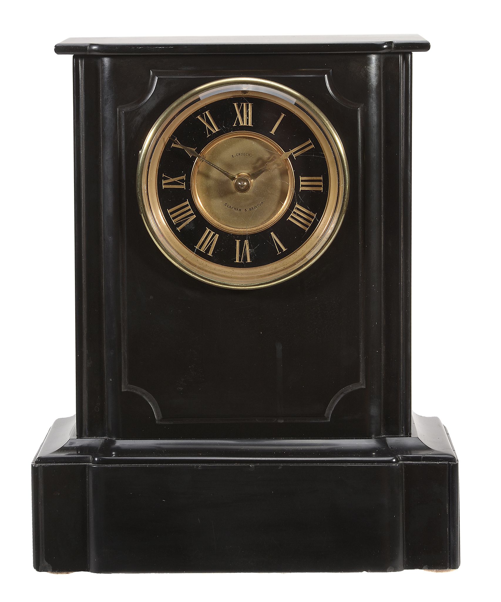 A rare French Belge noir marble mantel clock with keyless centre-winding...