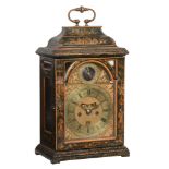 A Queen Anne green japanned table clock with pull-quarter repeat on six...