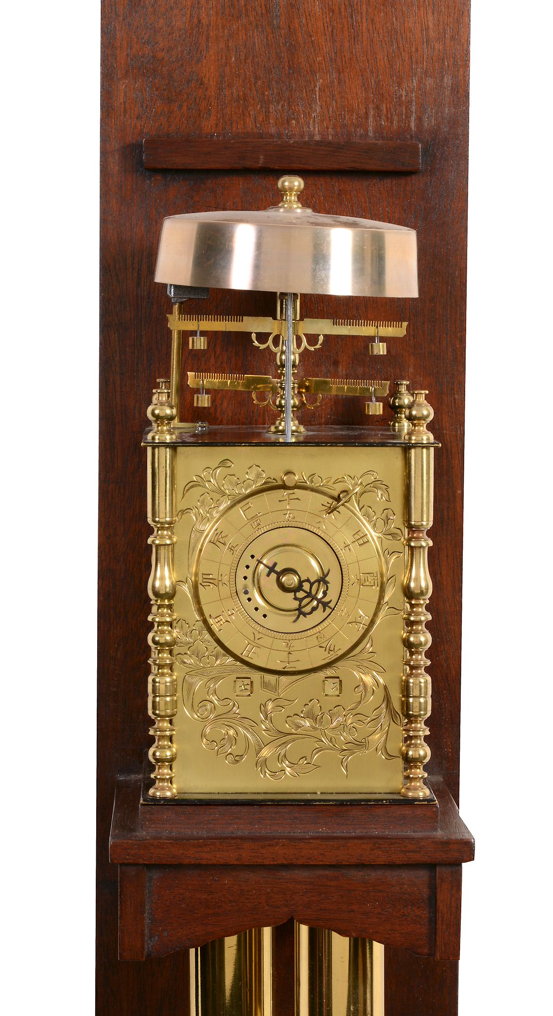 A Japanese engraved brass Kake-Dokei lantern clock with double foliot... - Image 3 of 5