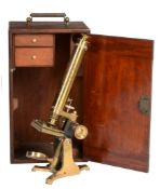 A late Victorian brass monocular microscope Unsigned