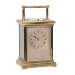 A French laquered brass petite sonnerie striking carriage clock with...