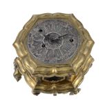 A fine small George II Anglo-German gilt brass hexagonal horizontal striking...