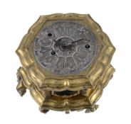 A fine small George II Anglo-German gilt brass hexagonal horizontal striking...