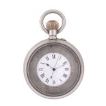A rare French nickel plated keyless lever pocket watch with aneroid...