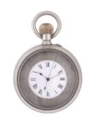 A rare French nickel plated keyless lever pocket watch with aneroid...