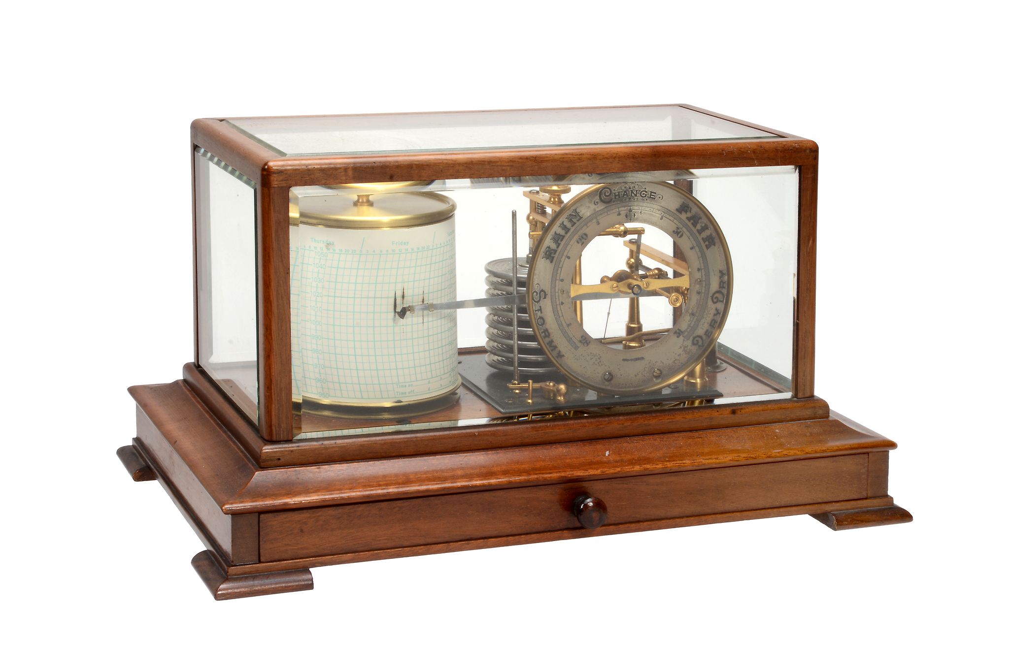 A mahogany barograph with barometer dial Unsigned
